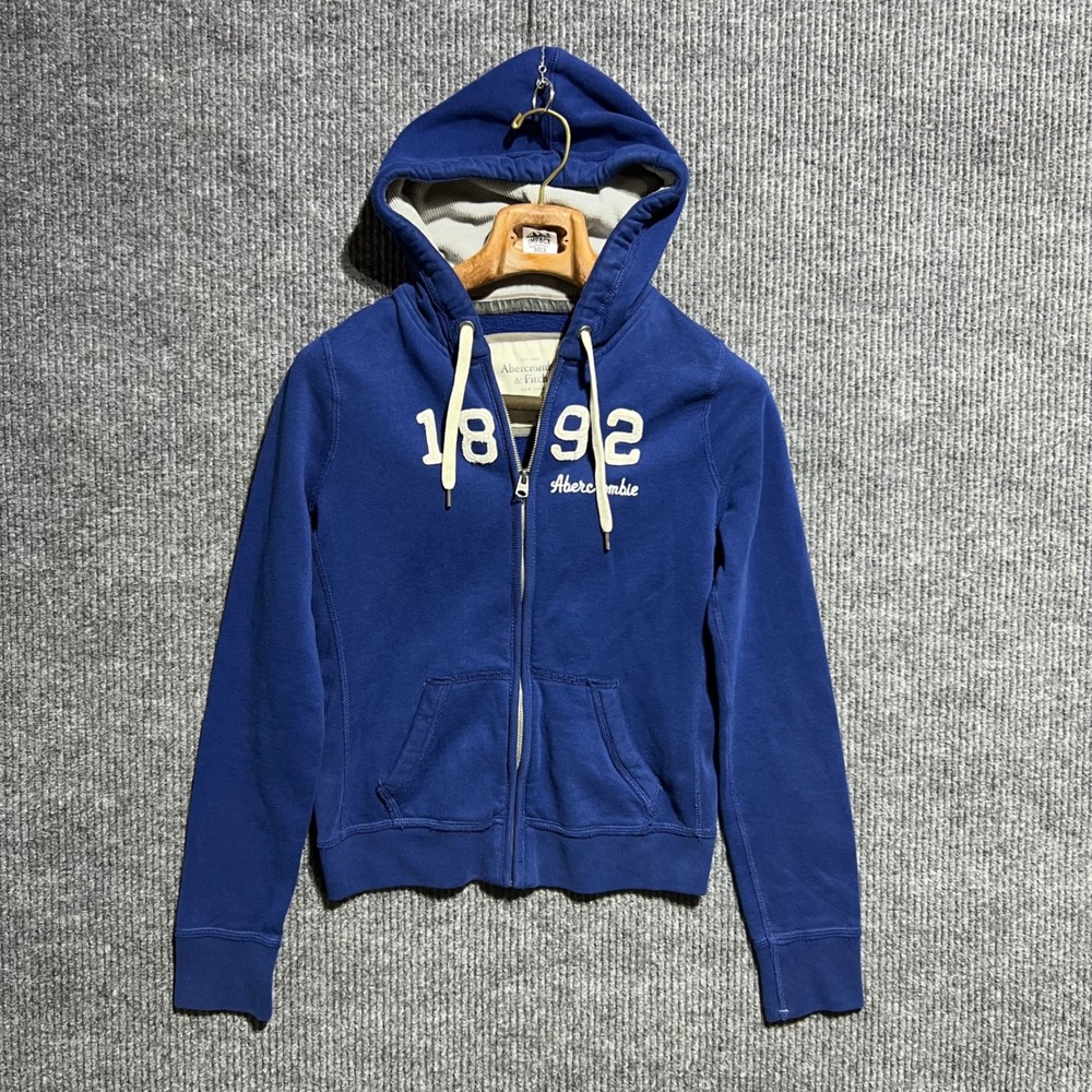 Abercrombie & Fitch Hoodie Women Medium Blue Zip Up Embroidered Fleece Thermal